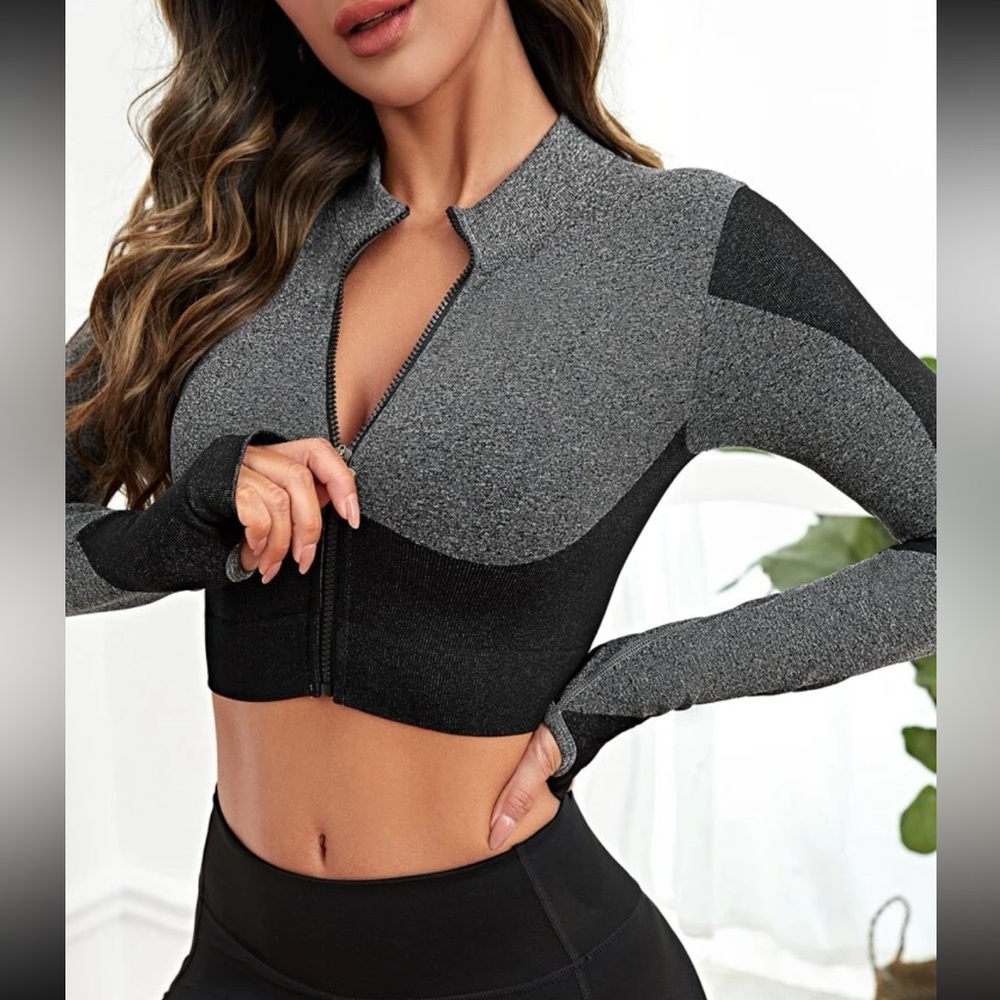 Seamless Thumbholes Colorblock Sports Jacket